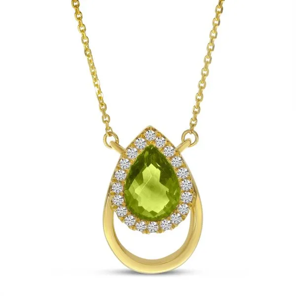 14K Yellow Gold Peridot and Diamond Open Pear Shape Necklace Ambassador Diamond Jewelers Tucson, AZ