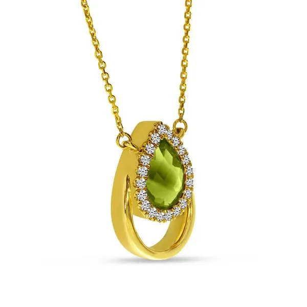 14K Yellow Gold Peridot and Diamond Open Pear Shape Necklace Image 2 Ambassador Diamond Jewelers Tucson, AZ