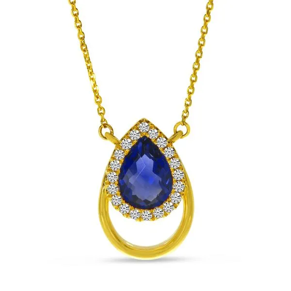 14K Yellow Gold Sapphire and Diamond Open Pear Shape Necklace Clater Jewelers Louisville, KY