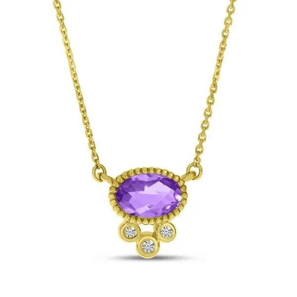 14K Yellow Gold Amethyst with Triple Diamond Oval Necklace Ambassador Diamond Jewelers Tucson, AZ