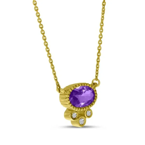 14K Yellow Gold Amethyst with Triple Diamond Oval Necklace Image 2 Clater Jewelers Louisville, KY