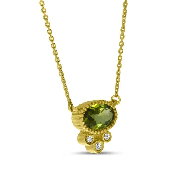 14K Yellow Gold Peridot with Triple Diamond Oval Necklace Image 2 Ambassador Diamond Jewelers Tucson, AZ