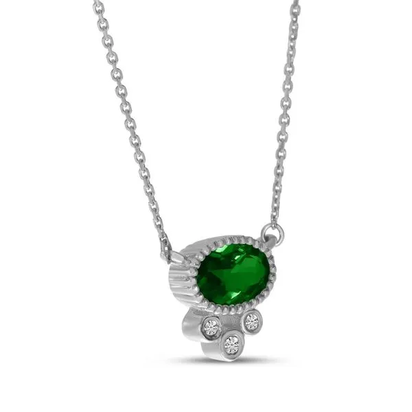 14K White Gold Emerald with Triple Diamond Oval Necklace Image 2 Ambassador Diamond Jewelers Tucson, AZ