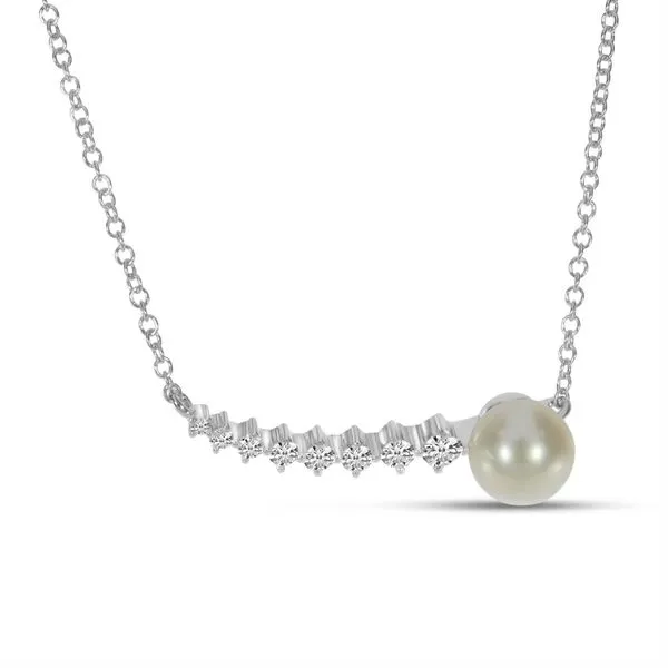 14K White Gold Pearl with Graduated Diamond Bar Necklace Ambassador Diamond Jewelers Tucson, AZ