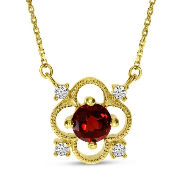 14K Yellow Gold Garnet and Diamond Filigree Necklace Rick's Jewelers California, MD