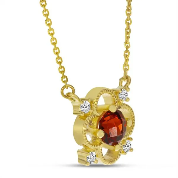 14K Yellow Gold Garnet and Diamond Filigree Necklace Image 2 Ambassador Diamond Jewelers Tucson, AZ