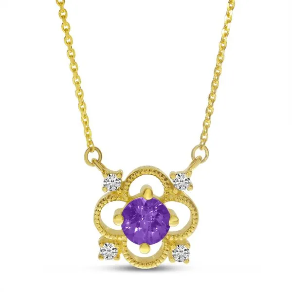 14K Yellow Gold Amethyst and Diamond Filigree Necklace Clater Jewelers Louisville, KY