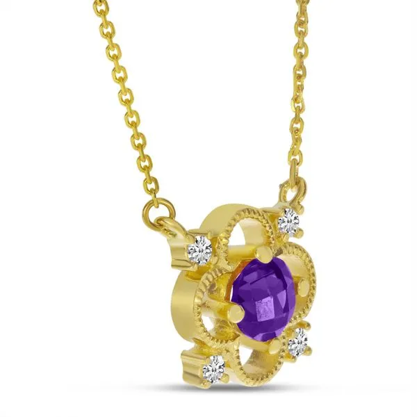 14K Yellow Gold Amethyst and Diamond Filigree Necklace Image 2 Clater Jewelers Louisville, KY