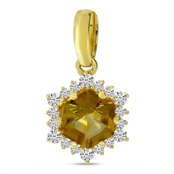 14K Yellow Gold Hexagon Citrine with Diamond Halo Pendant J. Meredith Jewelers Delafield, WI