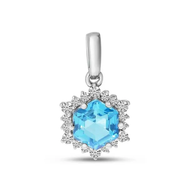 14K White Gold Hexagon Blue Topaz with Diamond Halo Pendant Ambassador Diamond Jewelers Tucson, AZ