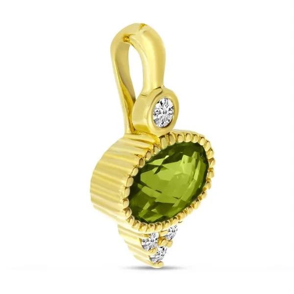 14K Yellow Gold Oval Peridot with Diamond Accent Pendant Image 2 Ambassador Diamond Jewelers Tucson, AZ