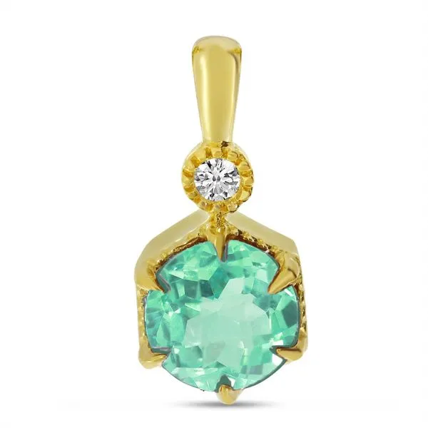 14K Yellow Gold Round Emerald Hexagon Milgrain Diamond Pendant Ambassador Diamond Jewelers Tucson, AZ