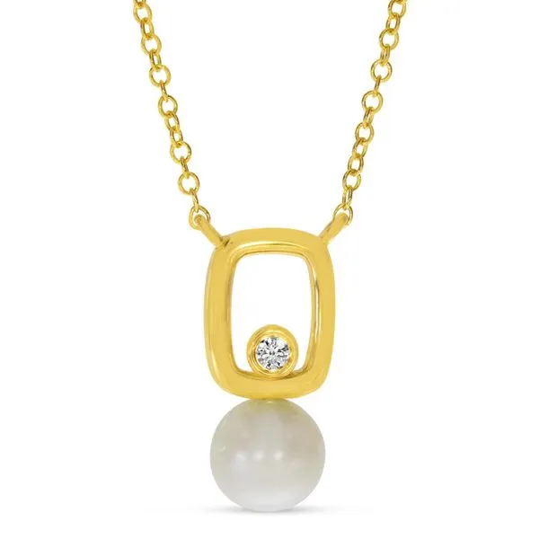 14K Yellow Gold Pearl and Diamond Link Necklace Rick's Jewelers California, MD