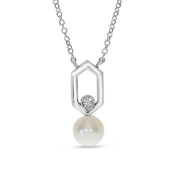 14K White Gold Pearl and Diamond Link Necklace Ambassador Diamond Jewelers Tucson, AZ