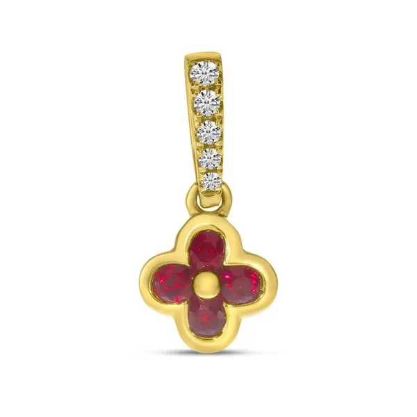 14K Yellow Gold Ruby and Diamond Clover Pendant Ambassador Diamond Jewelers Tucson, AZ