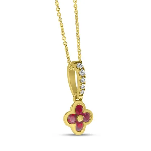 14K Yellow Gold Ruby and Diamond Clover Pendant Image 3 Ambassador Diamond Jewelers Tucson, AZ