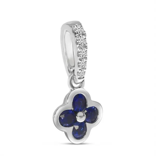 14K White Gold Sapphire and Diamond Clover Pendant Image 2 Ambassador Diamond Jewelers Tucson, AZ