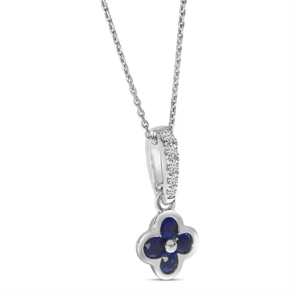 14K White Gold Sapphire and Diamond Clover Pendant Image 3 The Jewelry Source El Segundo, CA