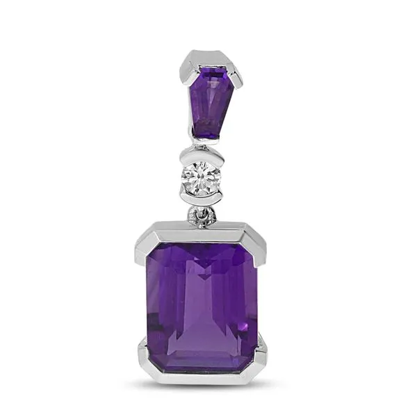 14K White Gold Emerald Cut Amethyst with Halo and Diamond Drop Pendant SIERRA MOON Auburn, CA