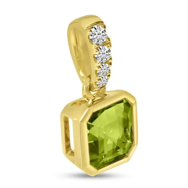 14K Yellow Gold Peridot Halo Pendant with Diamond Bale Image 2 Ambassador Diamond Jewelers Tucson, AZ