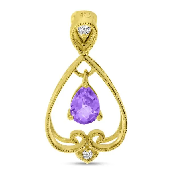 14K Yellow Gold Pear Amethyst Dorp Filigree Pendant J. Meredith Jewelers Delafield, WI