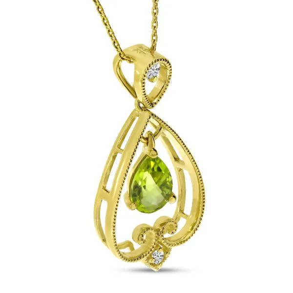 14K Yellow Gold Pear Peridot Drop Filigree Pendant Image 2 J. Meredith Jewelers Delafield, WI