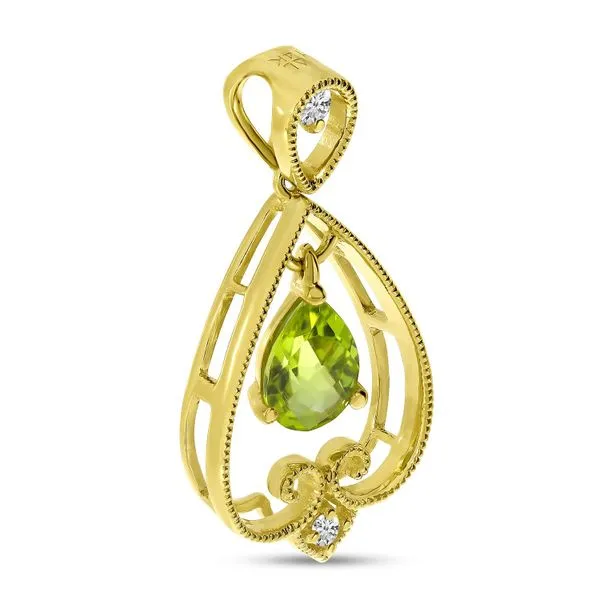 14K Yellow Gold Pear Peridot Drop Filigree Pendant Image 3 J. Meredith Jewelers Delafield, WI