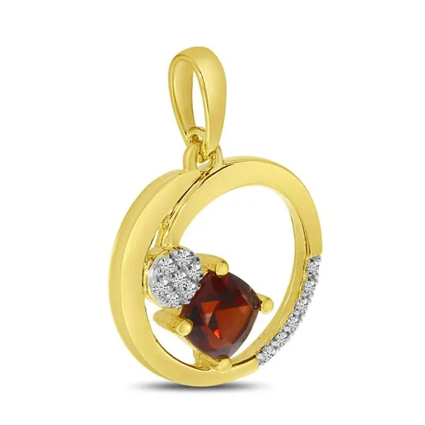 14K Yellow Gold Garnet and Diamond Scattered Open Circle Pendant Image 3 Ambassador Diamond Jewelers Tucson, AZ