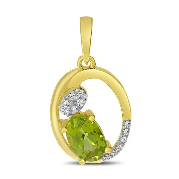 14K Yellow Gold Peridot and Diamond Scattered Oval Pendant Davidson Jewelers East Moline, IL