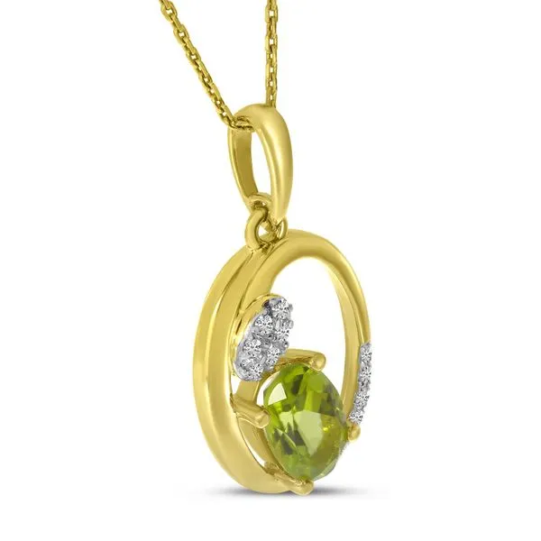 14K Yellow Gold Peridot and Diamond Scattered Oval Pendant Image 2 J. Meredith Jewelers Delafield, WI
