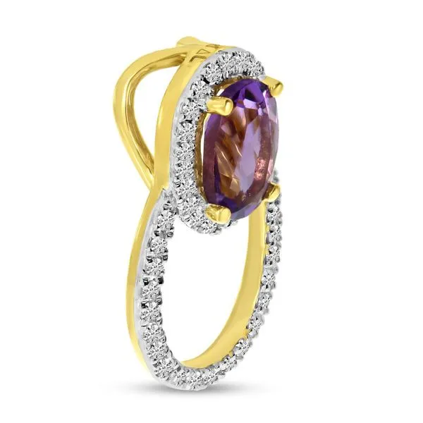14K Yellow Gold Amethyst and Diamond Oval Semi Precious Pendant Image 2 Ambassador Diamond Jewelers Tucson, AZ