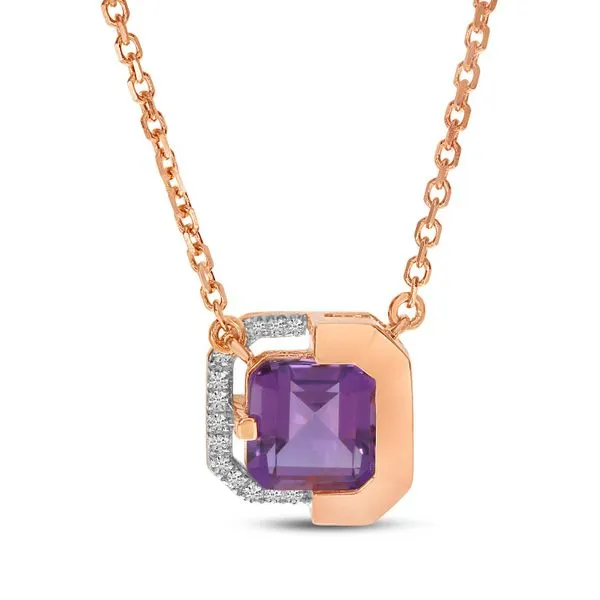 14k Rose Gold Amethyst Cushion and Diamond Half Halo Necklace Ambassador Diamond Jewelers Tucson, AZ