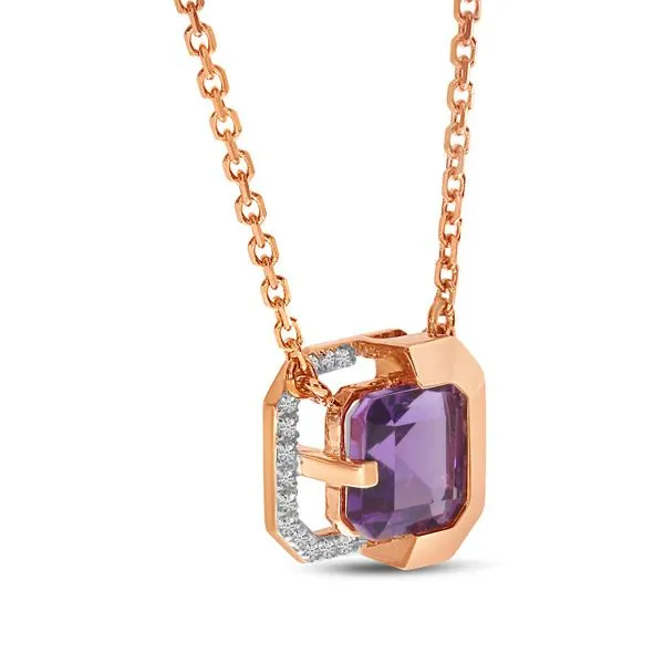 14k Rose Gold Amethyst Cushion and Diamond Half Halo Necklace Image 2 Ambassador Diamond Jewelers Tucson, AZ
