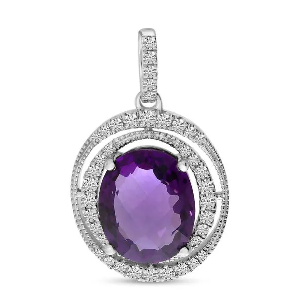 14K White Gold Oval Amethyst Double Diamond Halo Pendant SIERRA MOON Auburn, CA