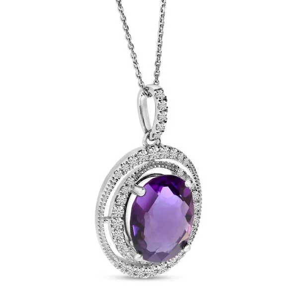 14K White Gold Oval Amethyst Double Diamond Halo Pendant Image 2 SIERRA MOON Auburn, CA