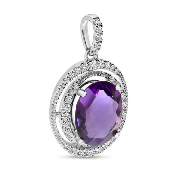 14K White Gold Oval Amethyst Double Diamond Halo Pendant Image 3 SIERRA MOON Auburn, CA