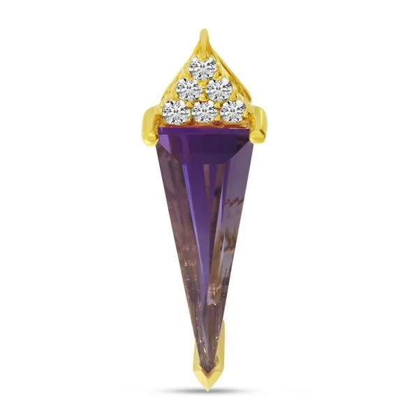 14K Yellow Gold Trilliant Amethyst with Diamond Pendant J. Meredith Jewelers Delafield, WI