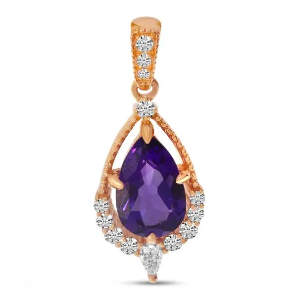 14K Rose Gold Amethyst Pear Shape And Diamond Milgrain Pendant Ambassador Diamond Jewelers Tucson, AZ