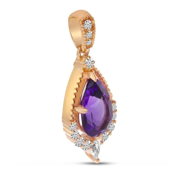 14K Rose Gold Amethyst Pear Shape And Diamond Milgrain Pendant Image 2 J. Meredith Jewelers Delafield, WI