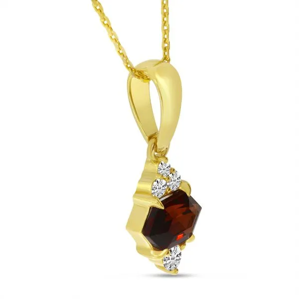 14K Yellow Gold Hexagon Garnet with Diamond Semi Precious Pendant Image 2 Ambassador Diamond Jewelers Tucson, AZ