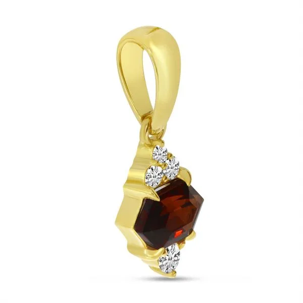 14K Yellow Gold Hexagon Garnet with Diamond Semi Precious Pendant Image 3 Ambassador Diamond Jewelers Tucson, AZ