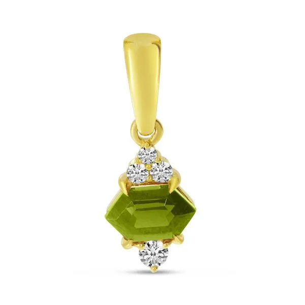 14K Yellow Gold Hexagon Peridot With Diamond Semi Precious Pendant Davidson Jewelers East Moline, IL
