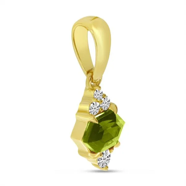 14K Yellow Gold Hexagon Peridot With Diamond Semi Precious Pendant Image 2 Davidson Jewelers East Moline, IL