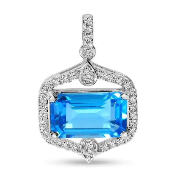 14K White Gold Blue Topaz Octagon and Diamond East to West Pendant Ambassador Diamond Jewelers Tucson, AZ
