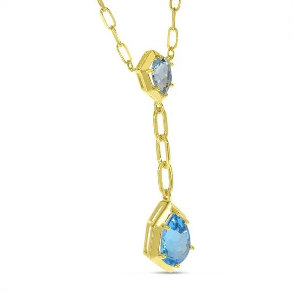 14K Yellow Gold Double Semi Blue Topaz Metal Halo Necklace Image 2 Ambassador Diamond Jewelers Tucson, AZ