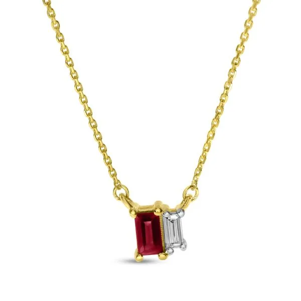 14K Yellow Gold Ruby and Diamond Baguette Duo Necklace Ambassador Diamond Jewelers Tucson, AZ