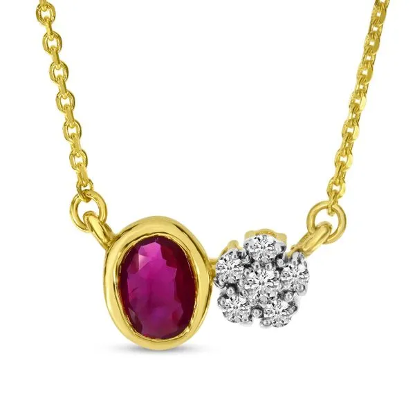 14K Yellow Gold Ruby and Diamond Oval and Round Duo Necklace Ambassador Diamond Jewelers Tucson, AZ
