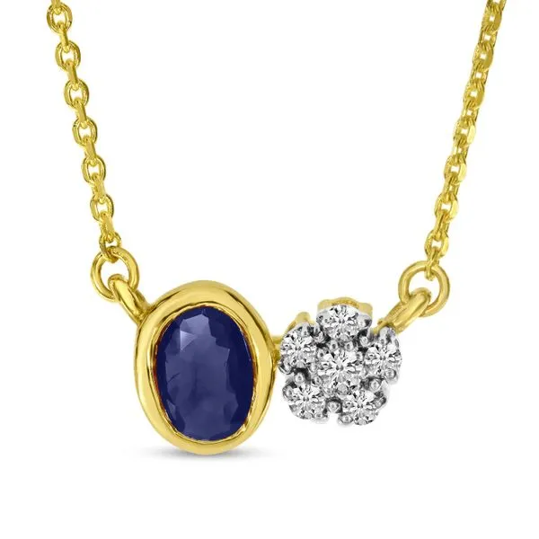 14K Yellow Gold Sapphire and Diamond Oval and Round Duo Necklace J. Meredith Jewelers Delafield, WI