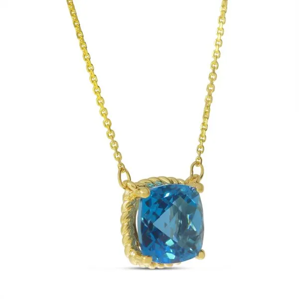 14K Yellow Gold Cushion Blue topaz with Rope Halo Semi Precious Necklace Image 2 Moseley Diamond Showcase Inc Lexington, SC