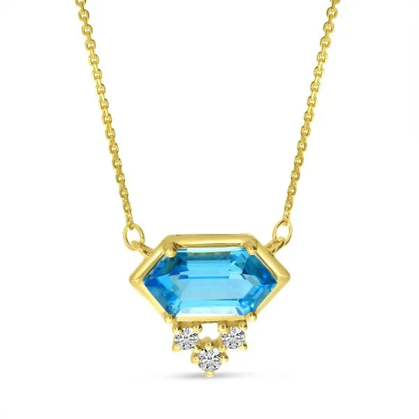14K Yellow Gold Hexagon Blue Topaz and Diamond Necklace Ambassador Diamond Jewelers Tucson, AZ
